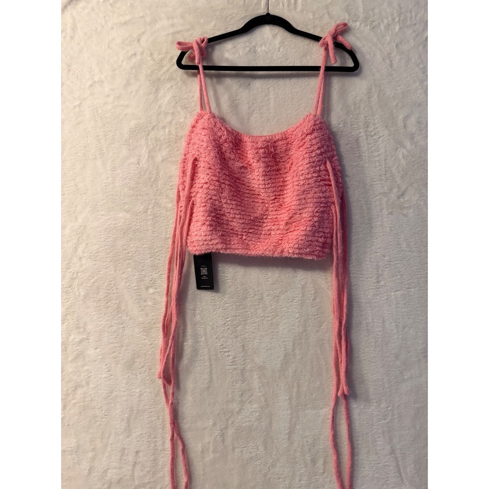 Sumwon Studios Pink Textured Knit Crop Top Tie‎ Shoulder Boho 1XL C11EQ1PMN